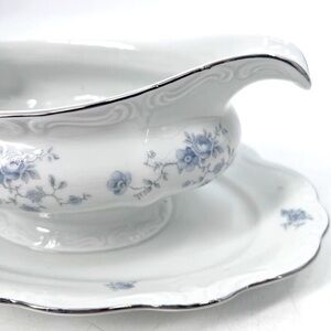 Vintage Johann Haviland Bavaria Blue Rose Gravy Boat and Saucer Dish Germany